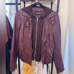 GUESS Women's Deep Burgundy Leather Jacket